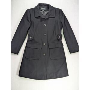 VTG 90s Moda International Size 4P Black 100% Wool Mid-Length Pea Coat